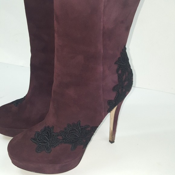 SOLDPurple Italian Booties La fenice Veneiza Plum Lace Suede Leather Ankle Boots - Picture 5 of 8